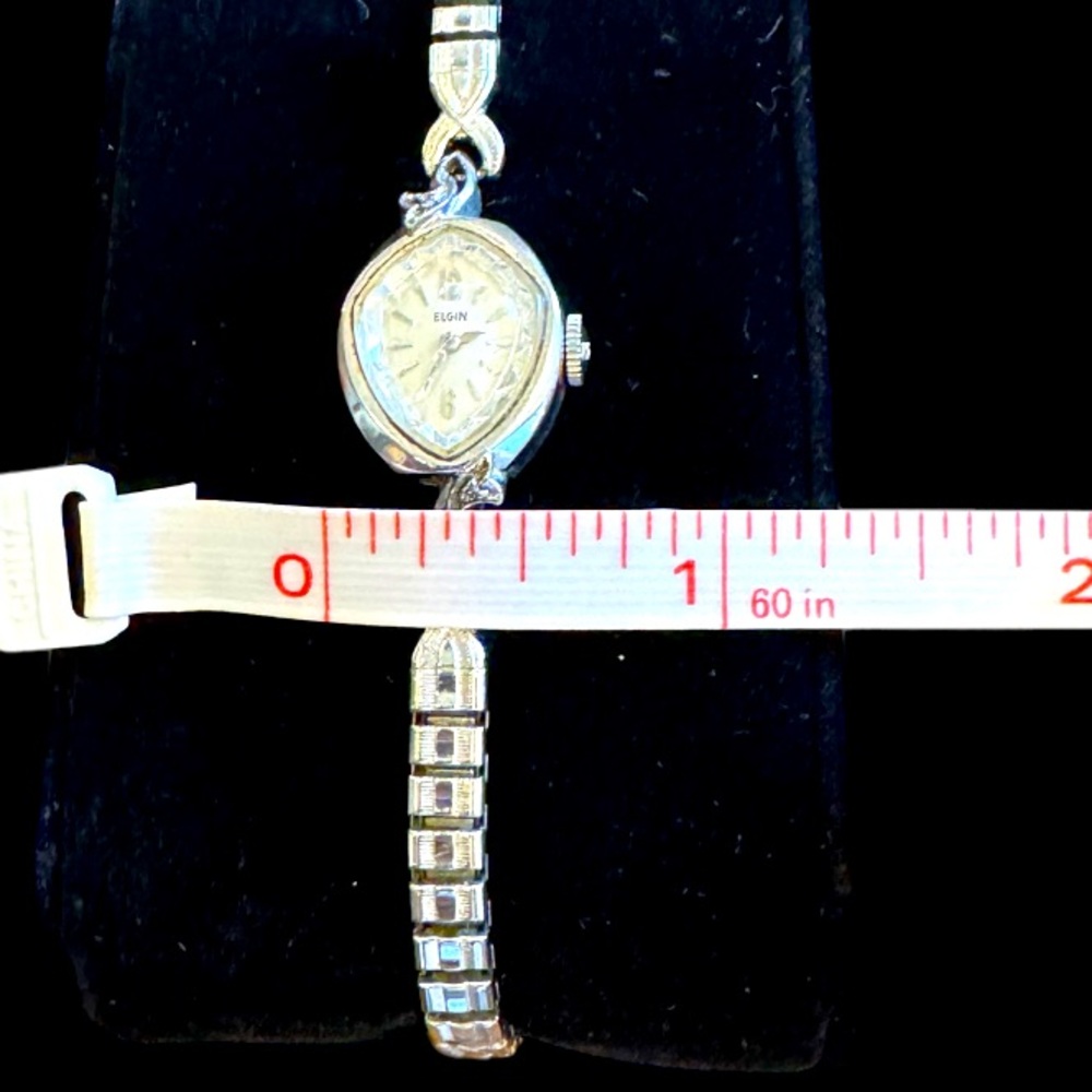 Vintage Ladies Silver Elgin Watch Stretchy Bracelet Band - Picture 7 of 9